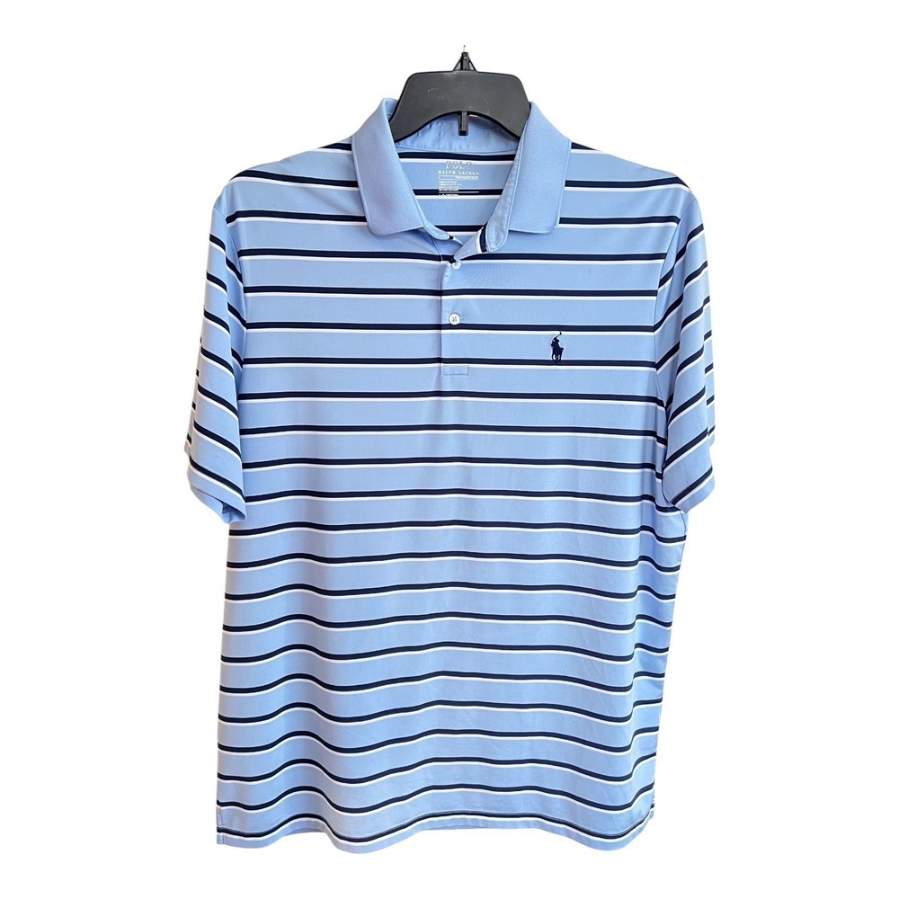 RALPH LAUREN Performance Striped Golf Polo Blue Short Sleeved Mens Large